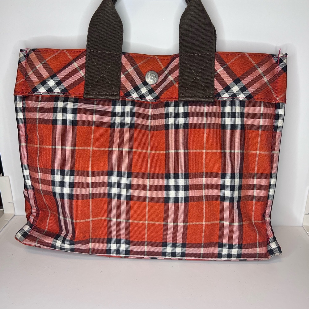 Burberry Red and Brown Plaid Tote